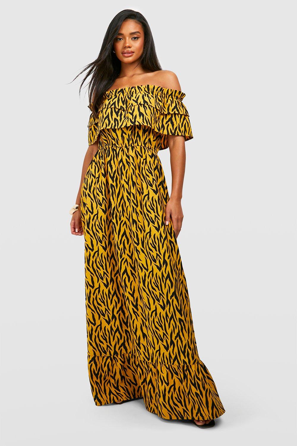 Yellow Zebra Print Prom Dresses