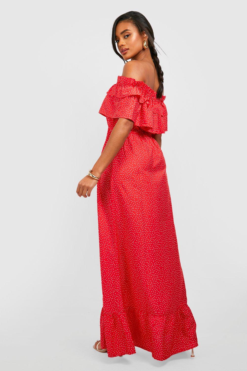 Red polka dot store maxi dress uk