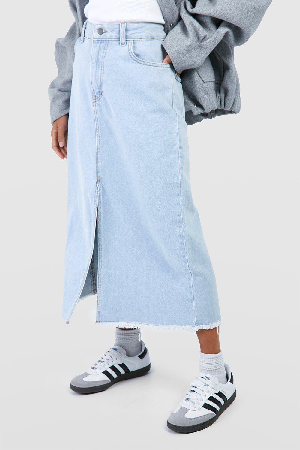 Denim midi skirt outlet boohoo