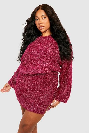 Plus Tinsel Balloon Sleeve Sweater magenta