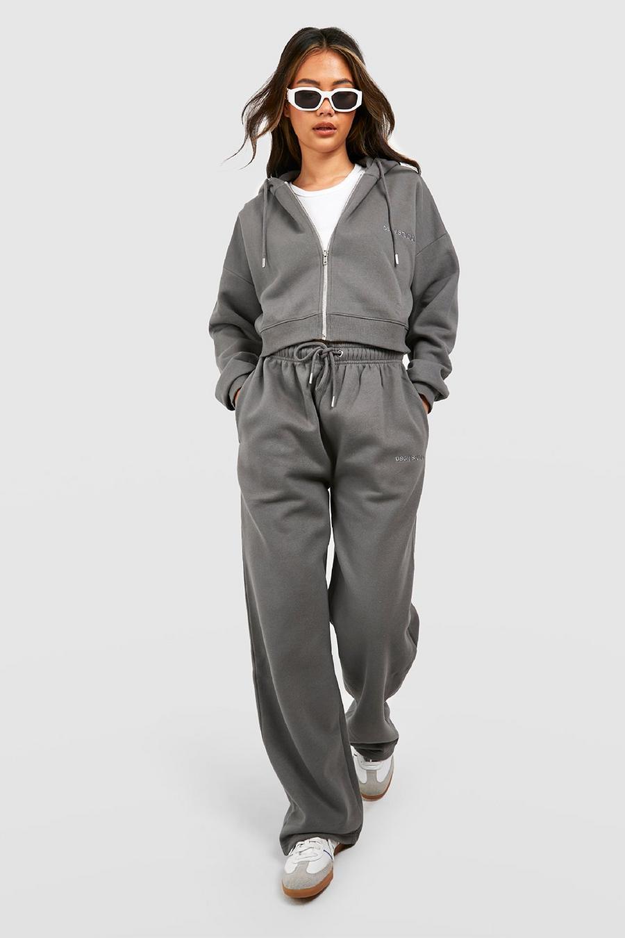 Charcoal Overdyed Straight Leg Zip Through Tracksuit  image number 1