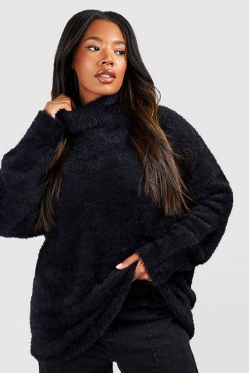 Black Plus Fluffy Knit Turtleneck Sweater