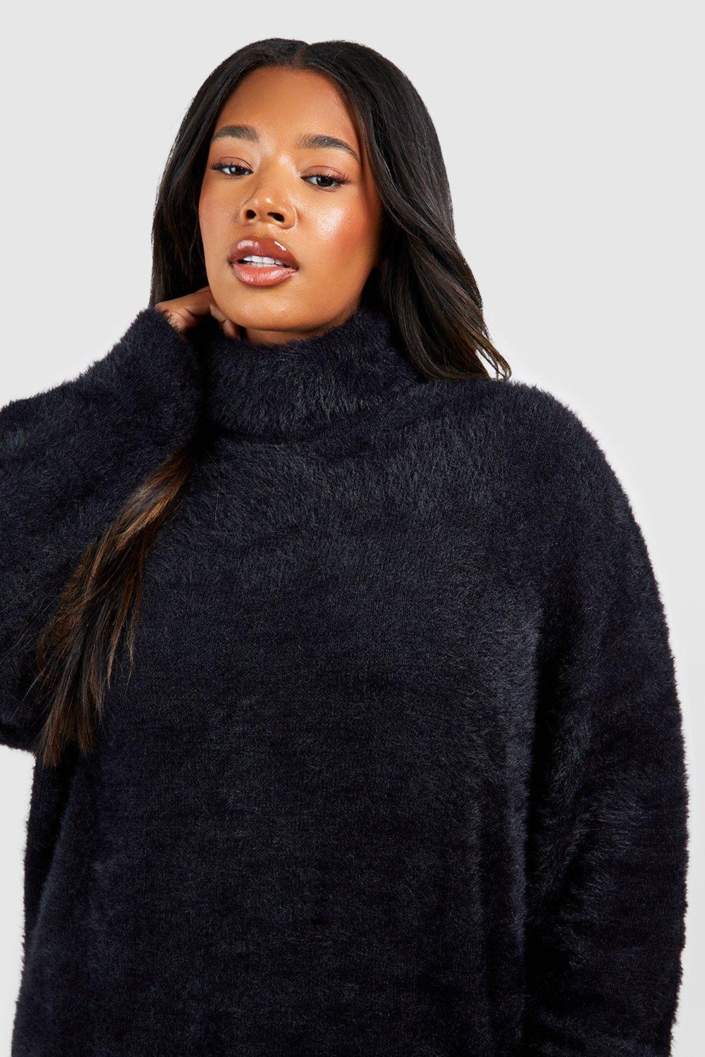 Plus Fluffy Knit Turtleneck Sweater boohoo USA