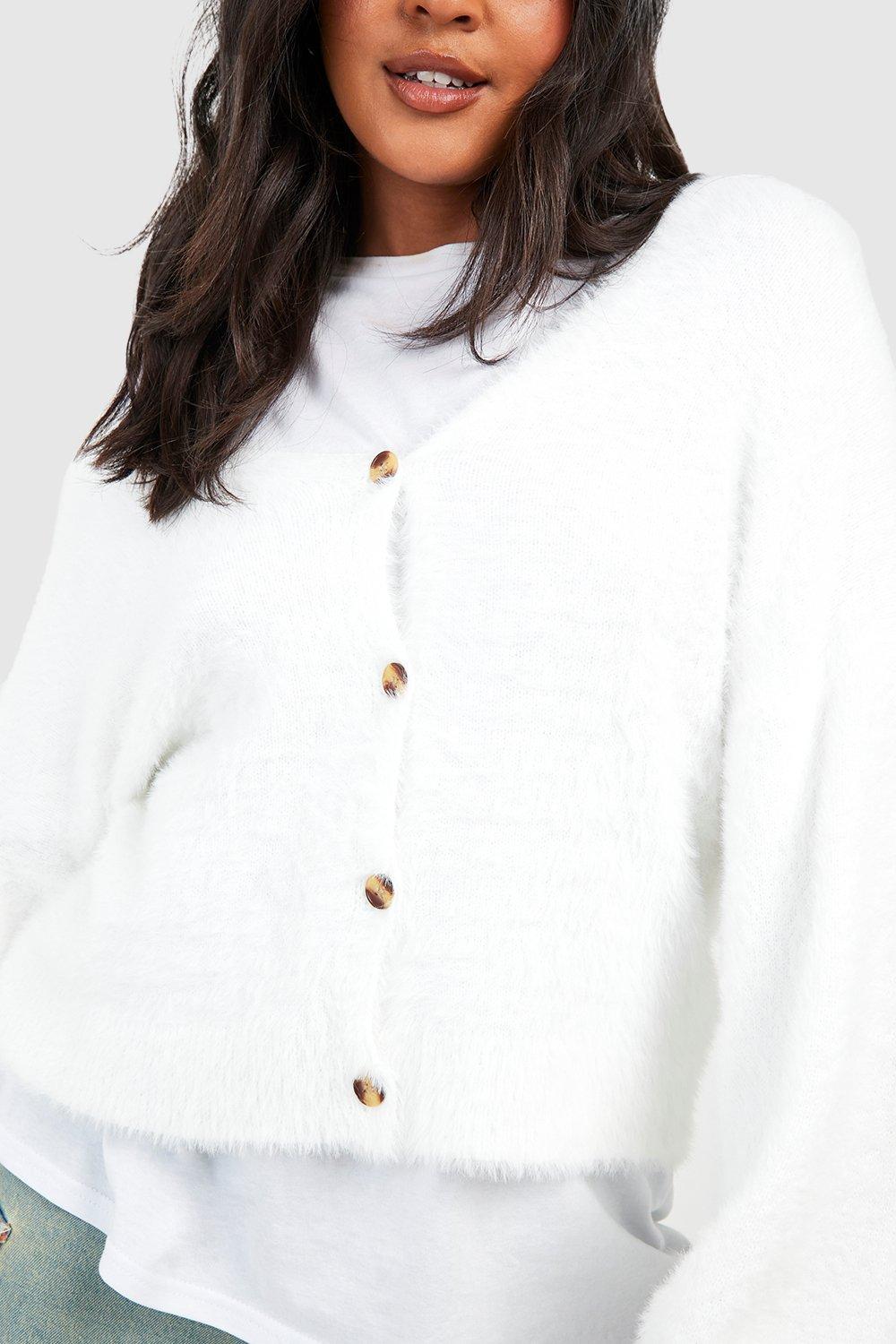 White fluffy outlet cropped cardigan