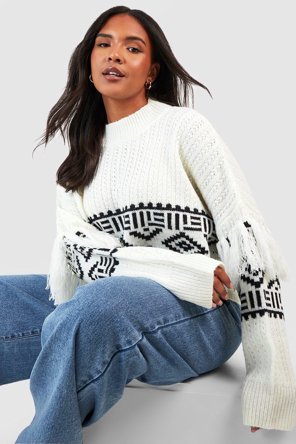 Plus Aztec Trim Sleeve Sweater boohoo