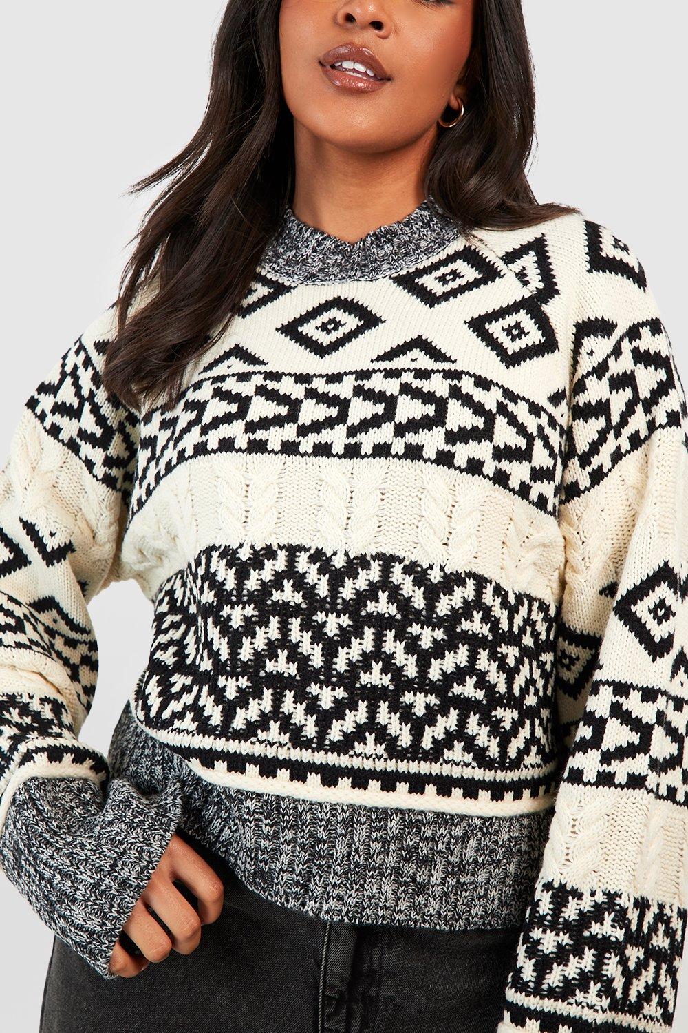 Plus Aztec Cropped Cable Jumper