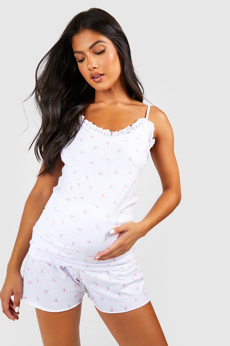 Maternité - Pyjama de grossesse fleuri avec caraco et short, Pink