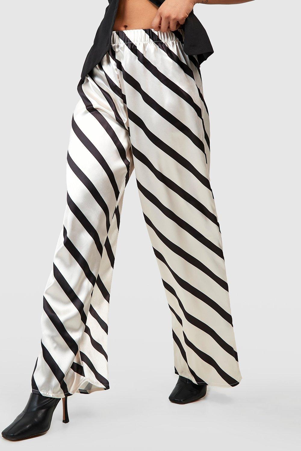 Satin Striped Wide Leg Trousers