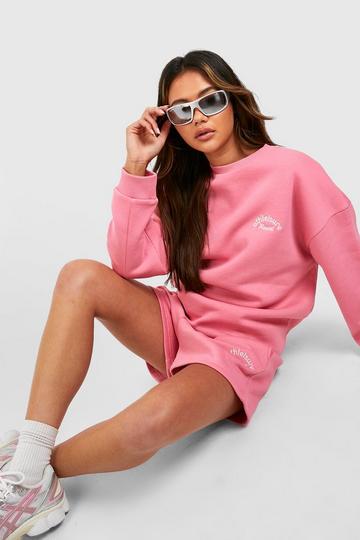 Ath Leisure Embroidered Puff Print Short Tracksuit pink