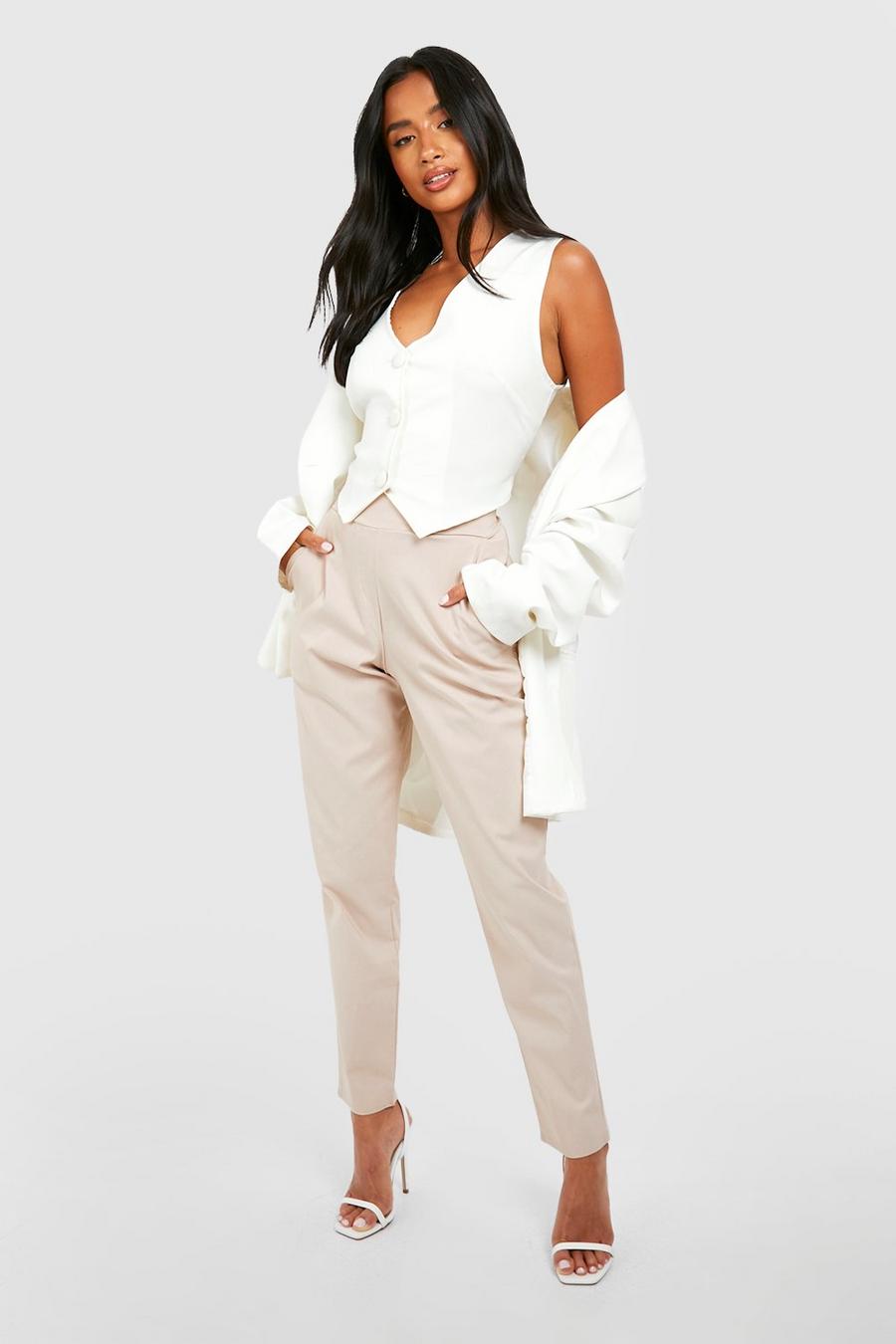 Stone beige Petite Super Stretch Tapered Tailored Pants