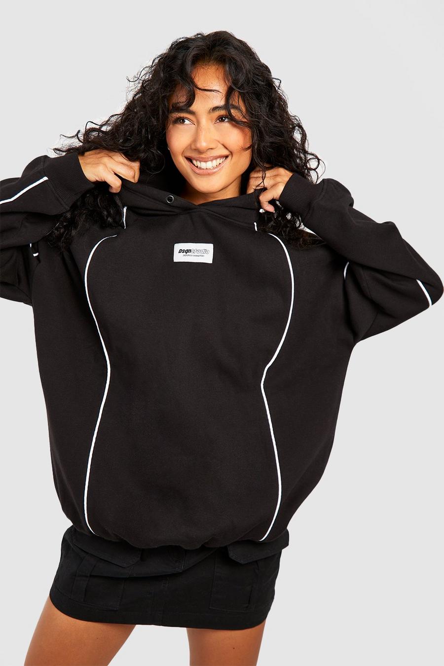 Black Oversize hoodie med kantband image number 1