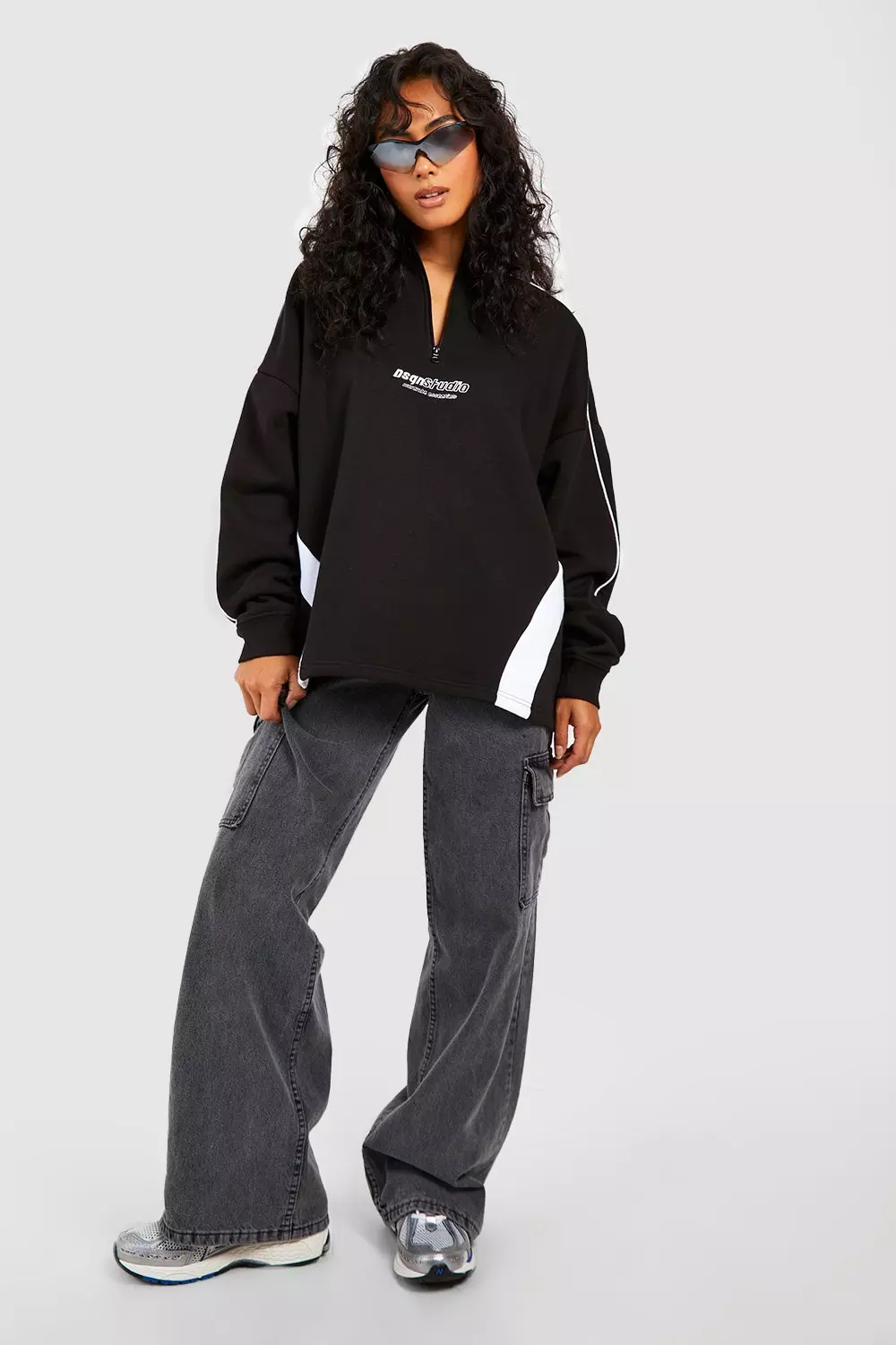 Black DSGN STUDIO Colour Block Slogan Half Zip Sweatshirt alternative image