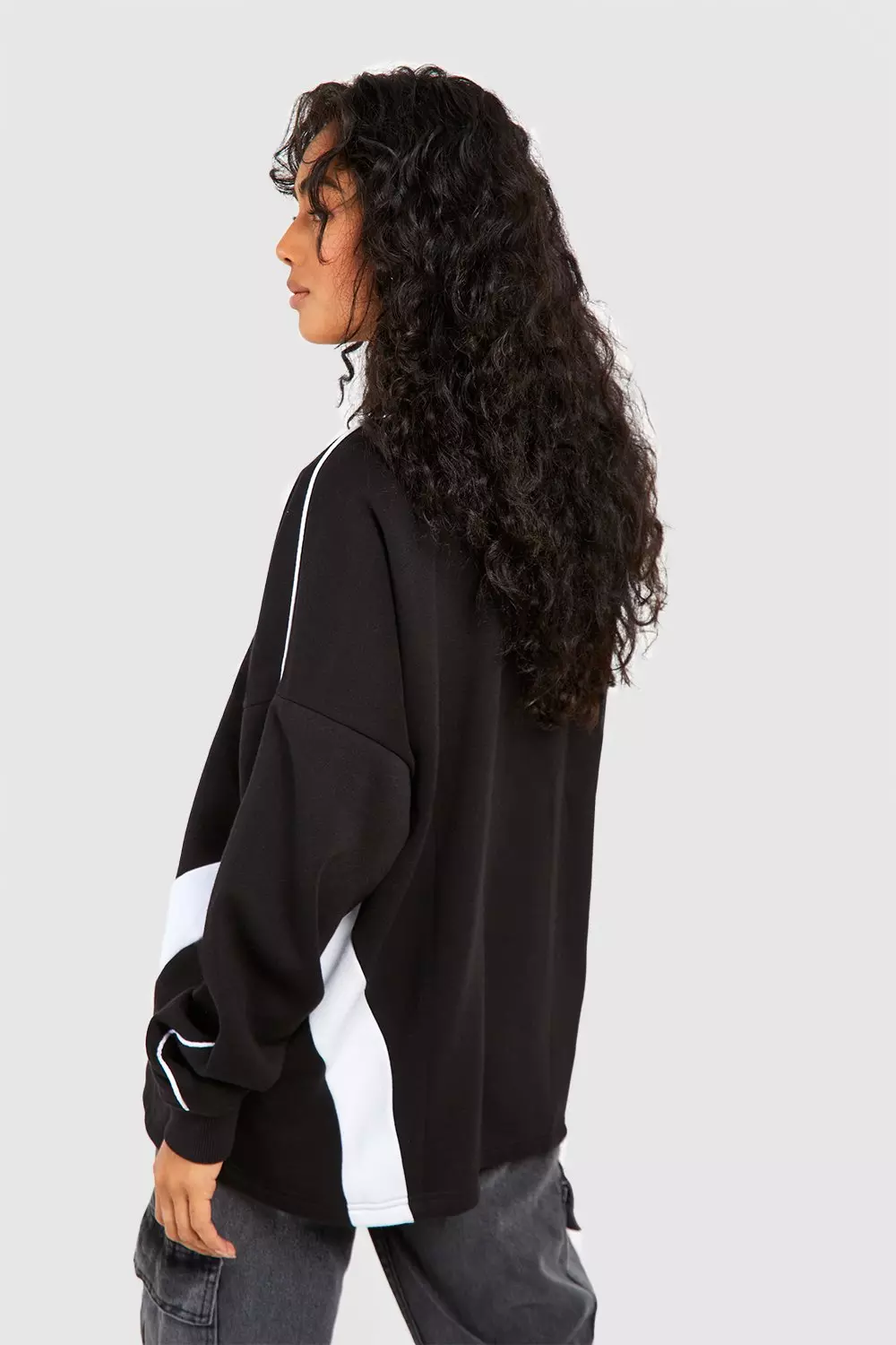 Black DSGN STUDIO Colour Block Slogan Half Zip Sweatshirt alternative image