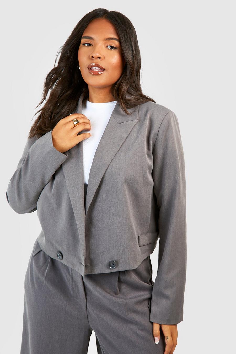 Grey gris Plus Marl Boxy Cropped Tailored Blazer image number 1