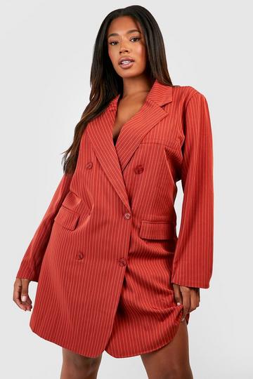 Orange Grande taille - Robe blazer oversize premium à rayures fines