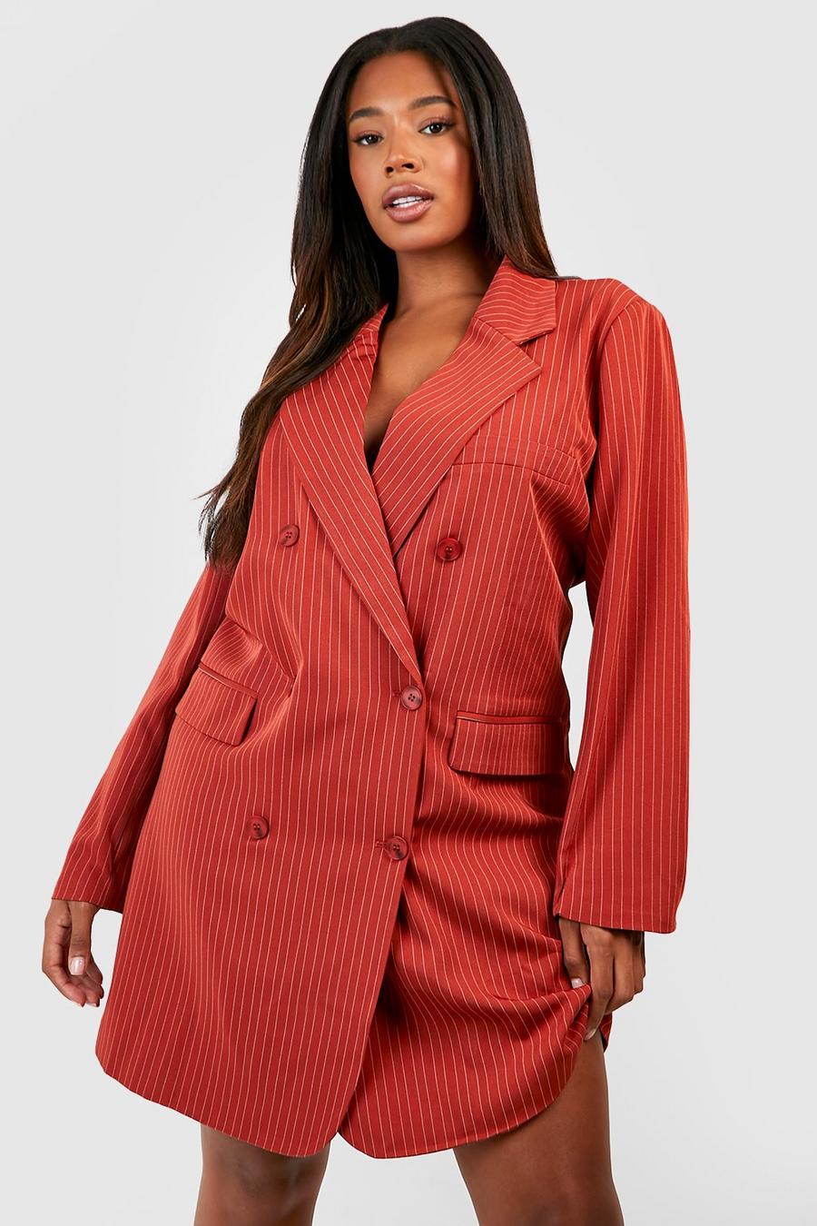 Orange Plus Premium Pinstripe Oversized Blazer Dress image number 1