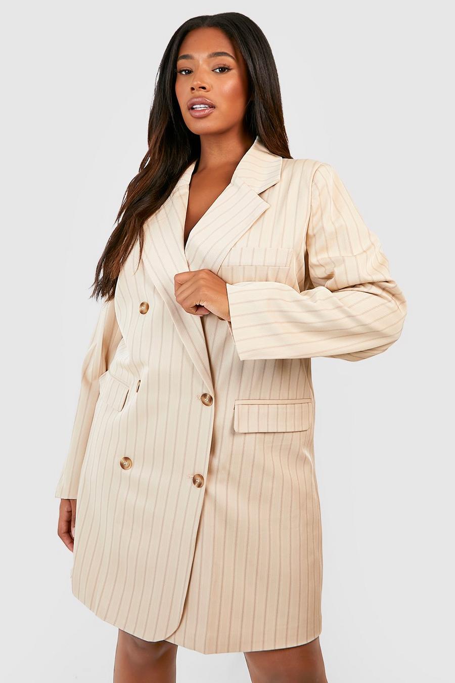 Grande taille - Robe blazer oversize premium à rayures fines, Stone image number 1