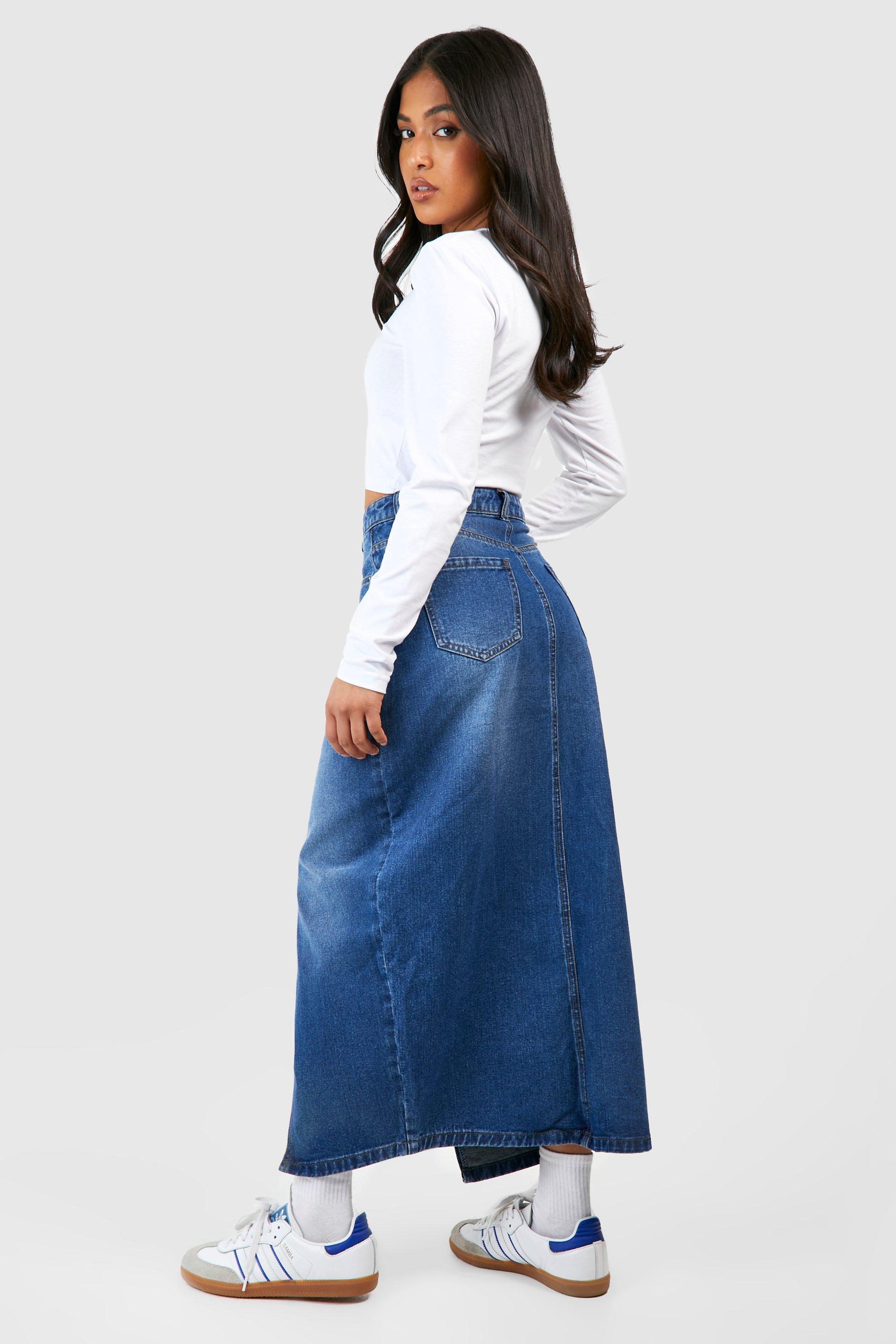 Long denim maxi skirt uk best sale