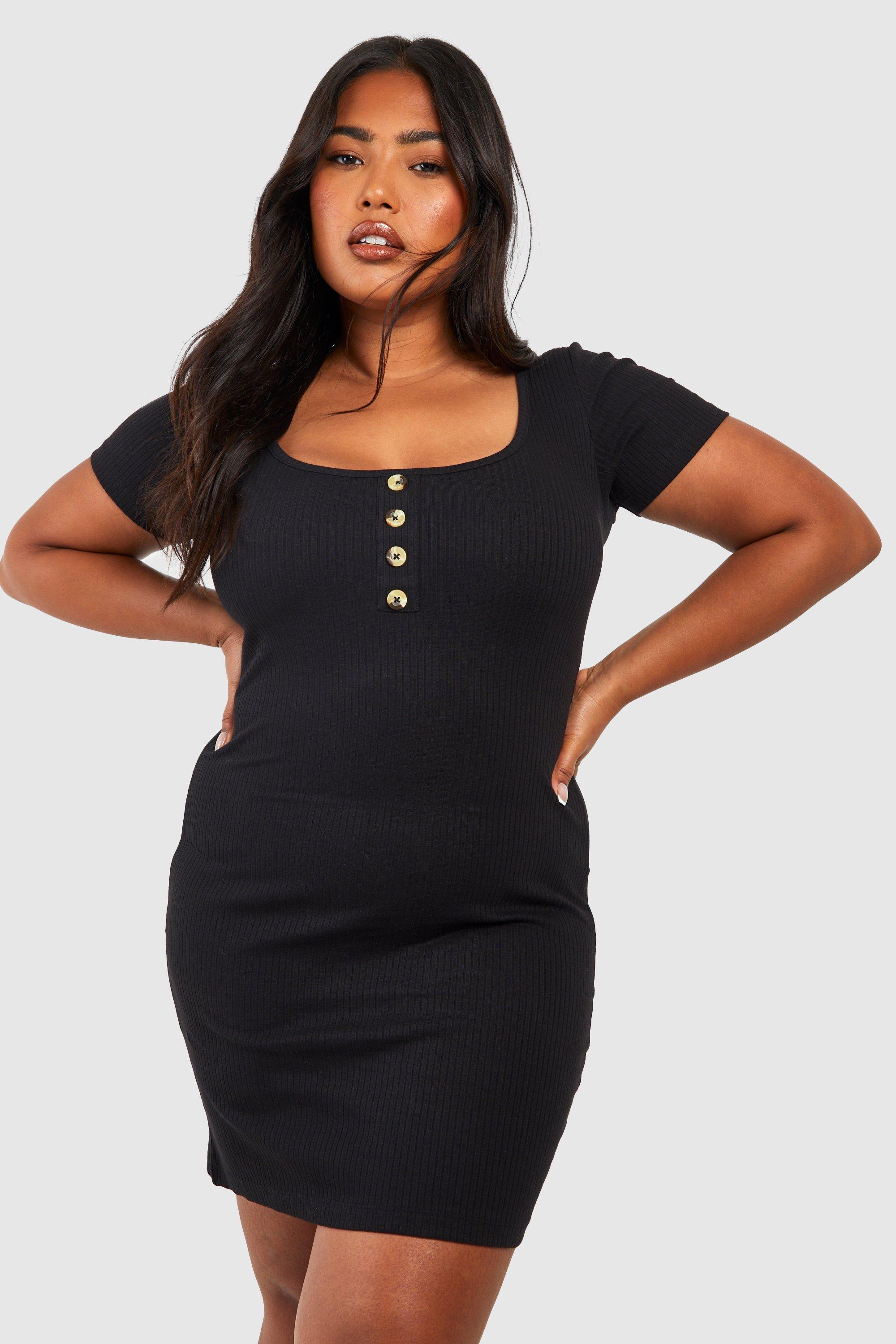 Black button 2024 bodycon dress