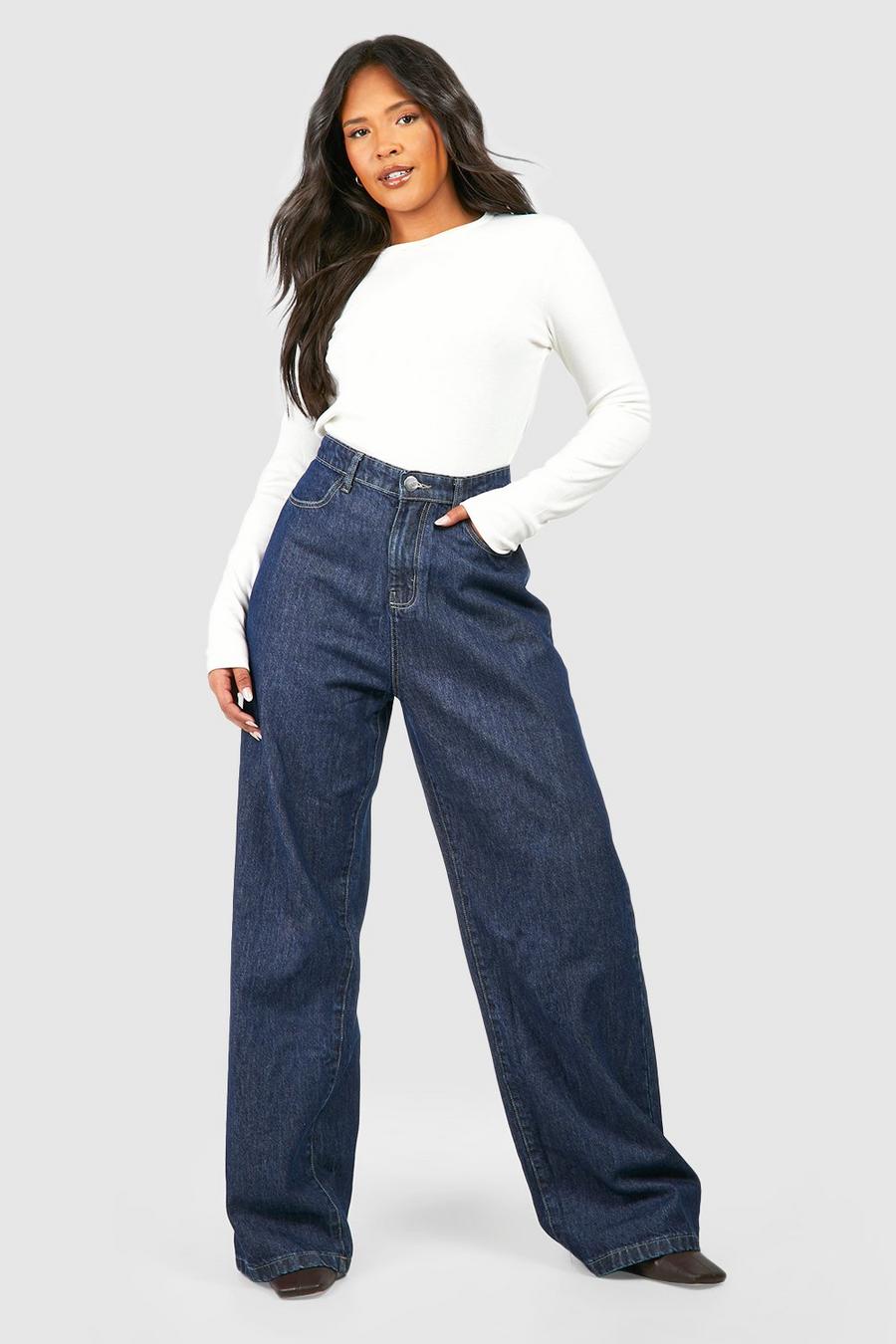 Jeans a gamba ampia Plus Size a vita alta, Cobalt image number 1