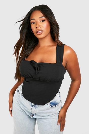 Plus Tie Front Corset Hem Top black