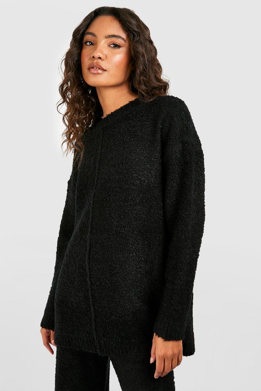 Maglione Tall oversize in maglia in bouclé con cuciture, Black image number 1