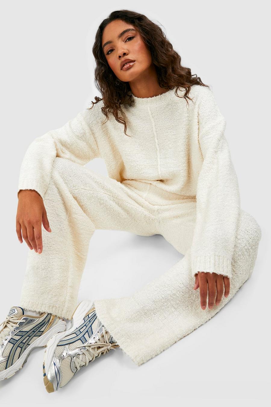 Ivory Tall Boucle Knit Seam Detail Oversized Sweater