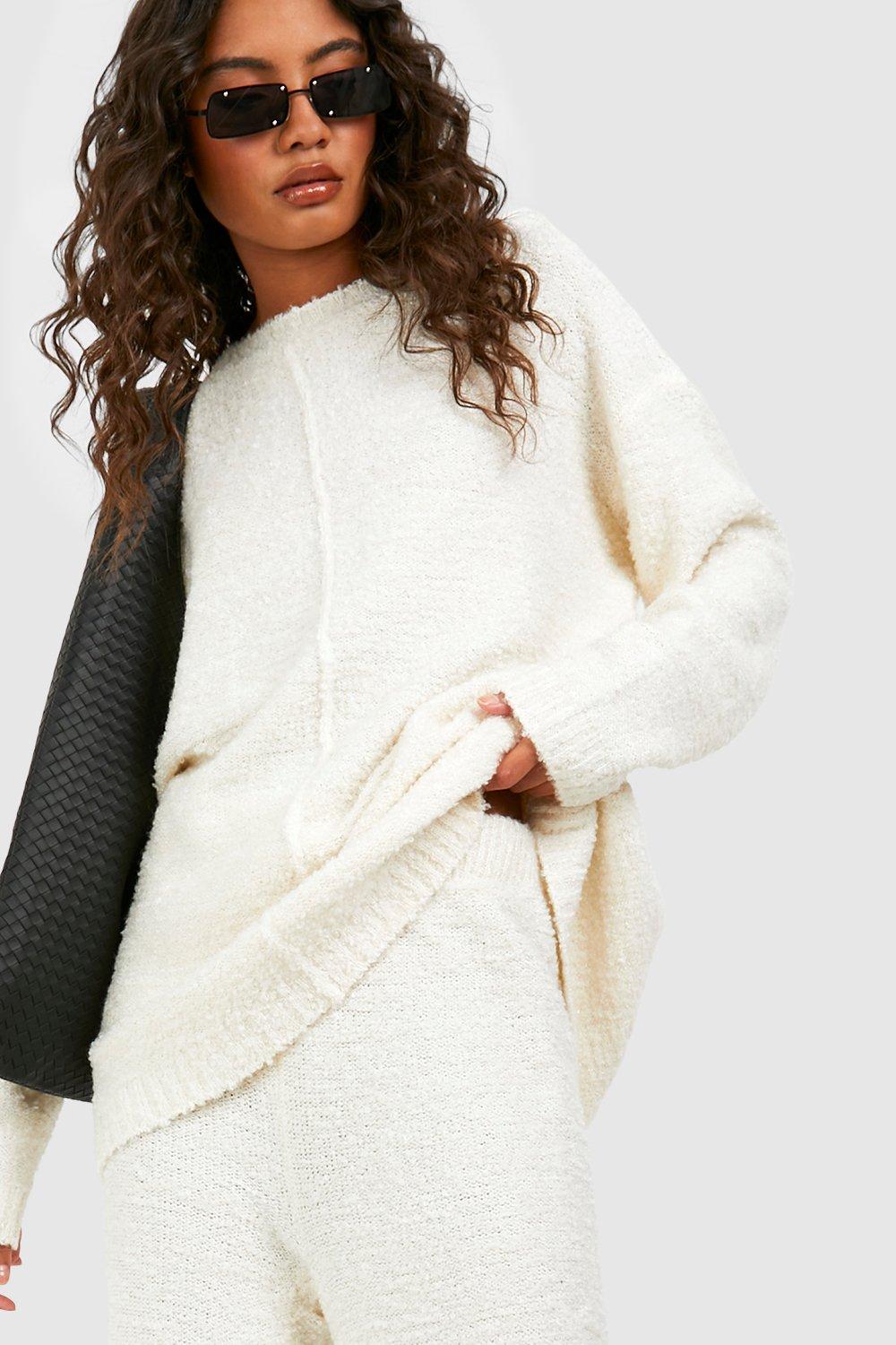Boucle Knit Oversized Jumper With Scarf