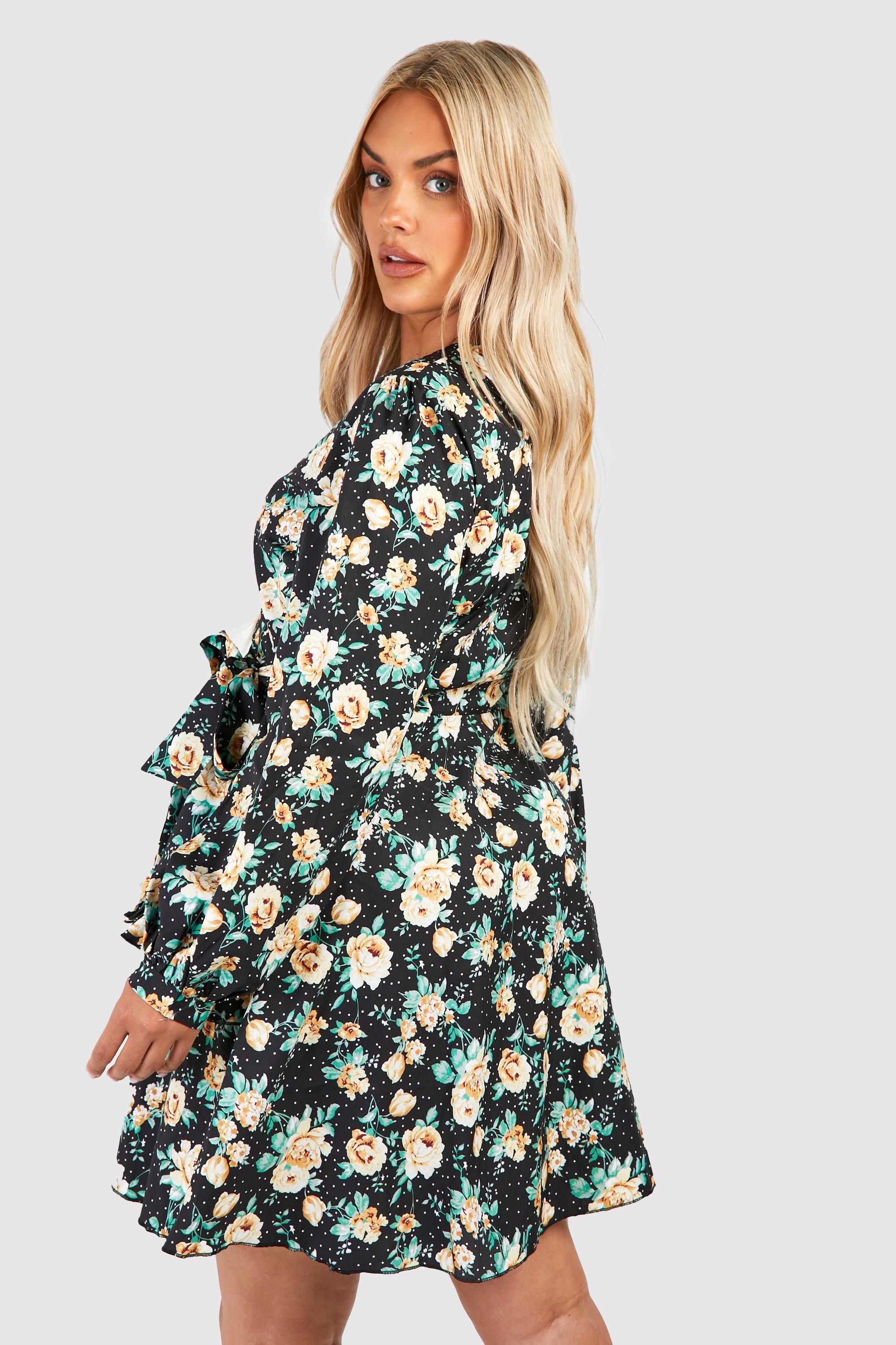 Plus Floral Ruffle Wrap Dress