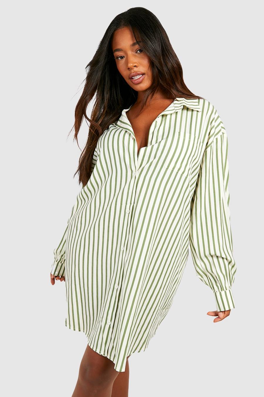 Green Plus Striped Oversized Shirt Dress image number 1