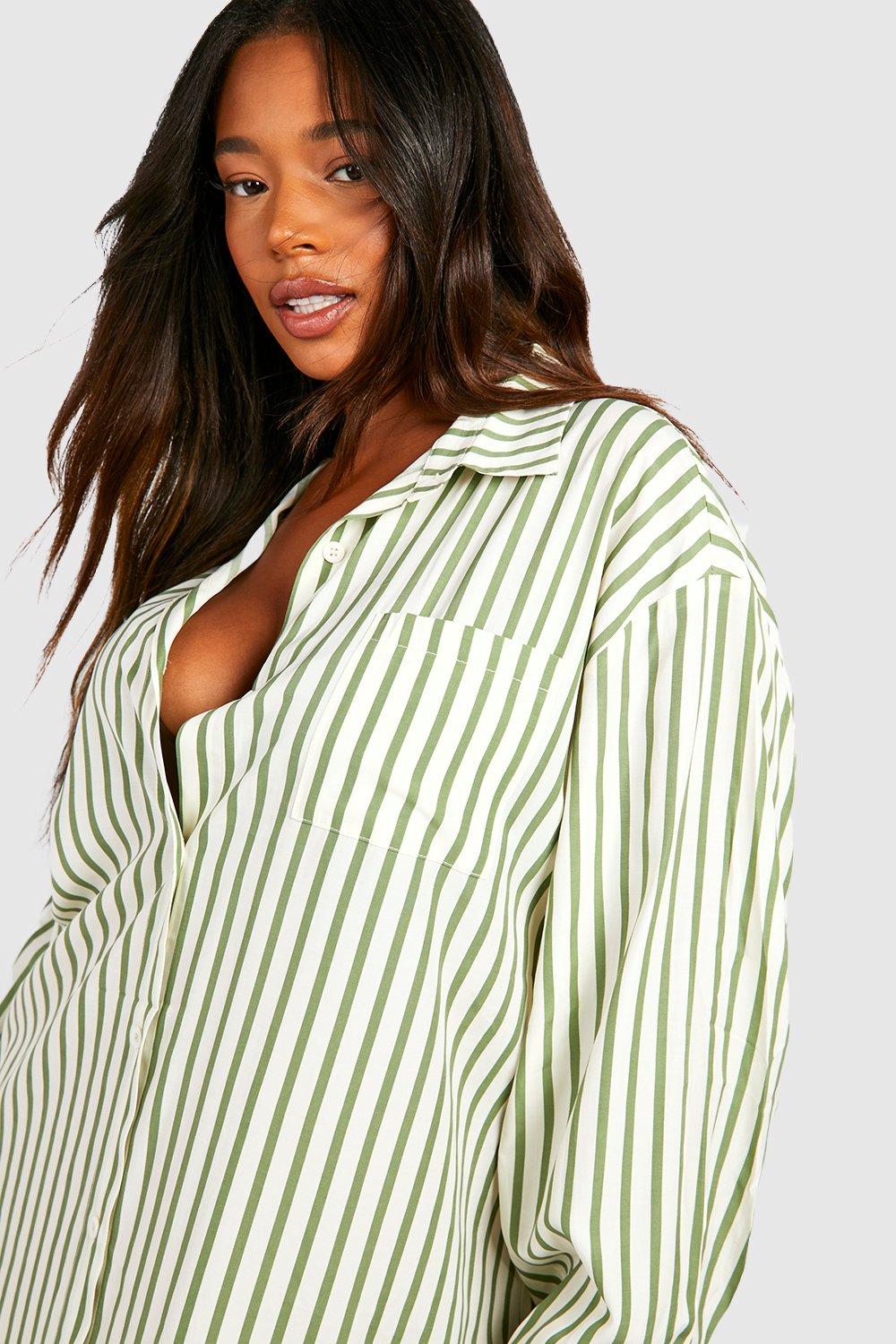 Green and white striped cheap shirt dress