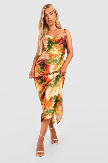 Plus Satijnen Marmerprint Maxi Jurk Met Print multi