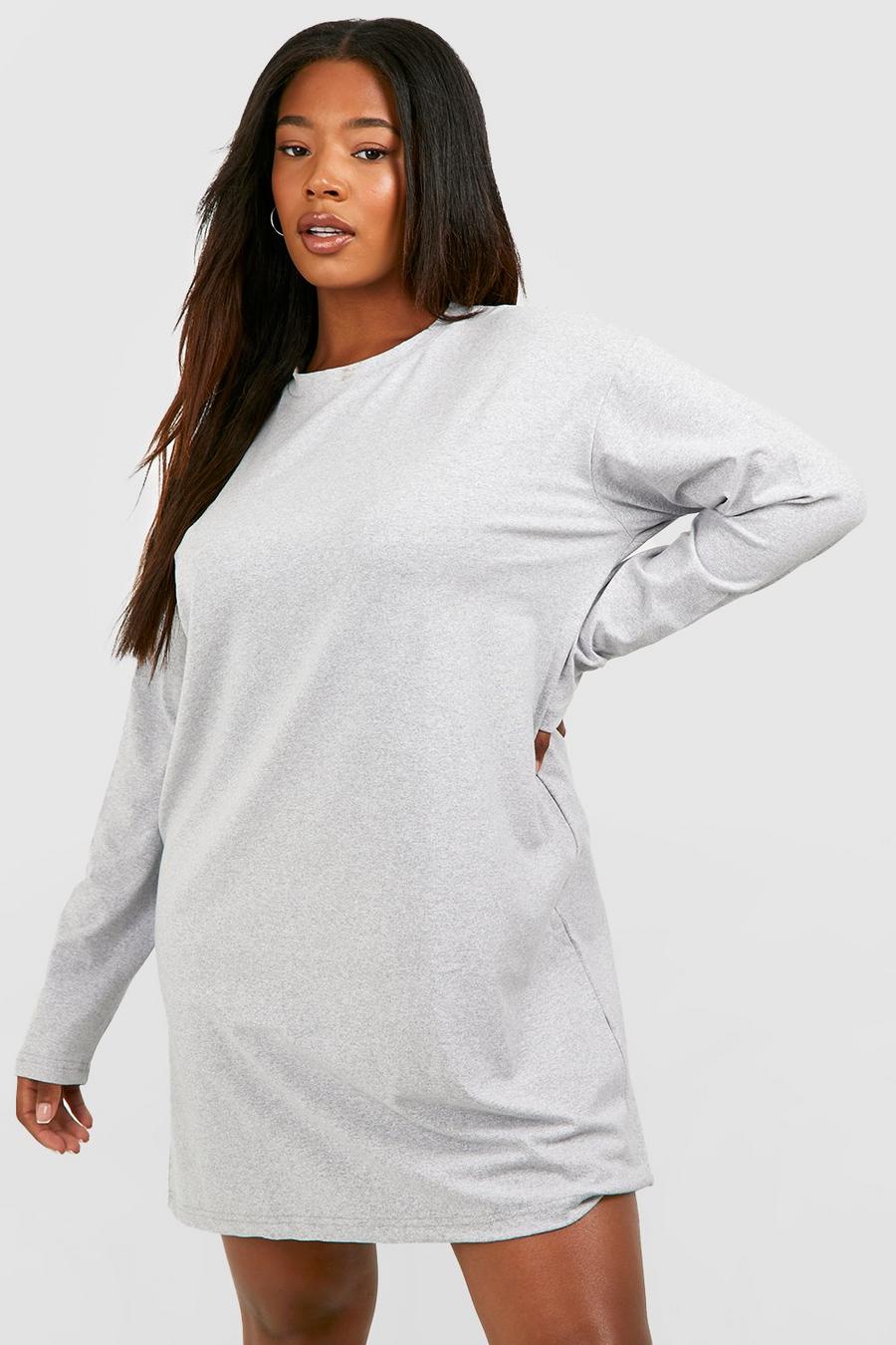 Grey marl Plus Cotton Long Sleeve Oversized T-shirt Dress image number 1
