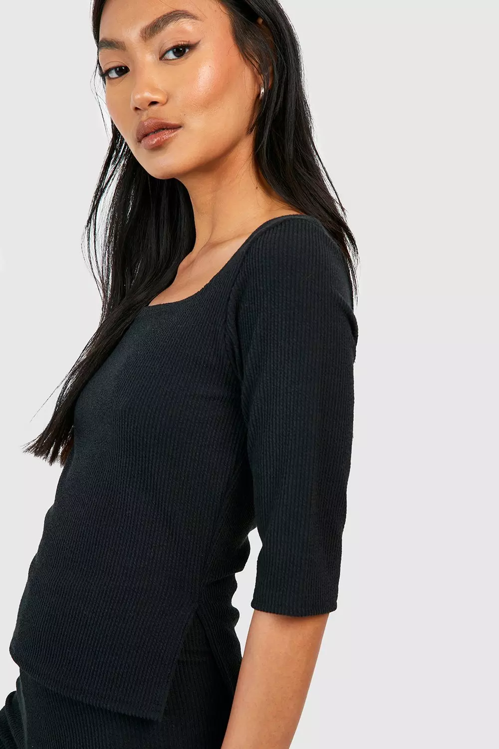 Black Ribbed Side Split Top alternative image