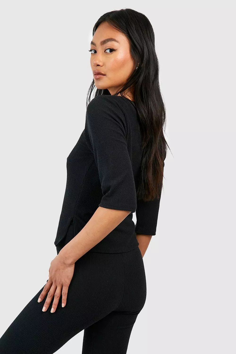 Black Ribbed Side Split Top alternative image