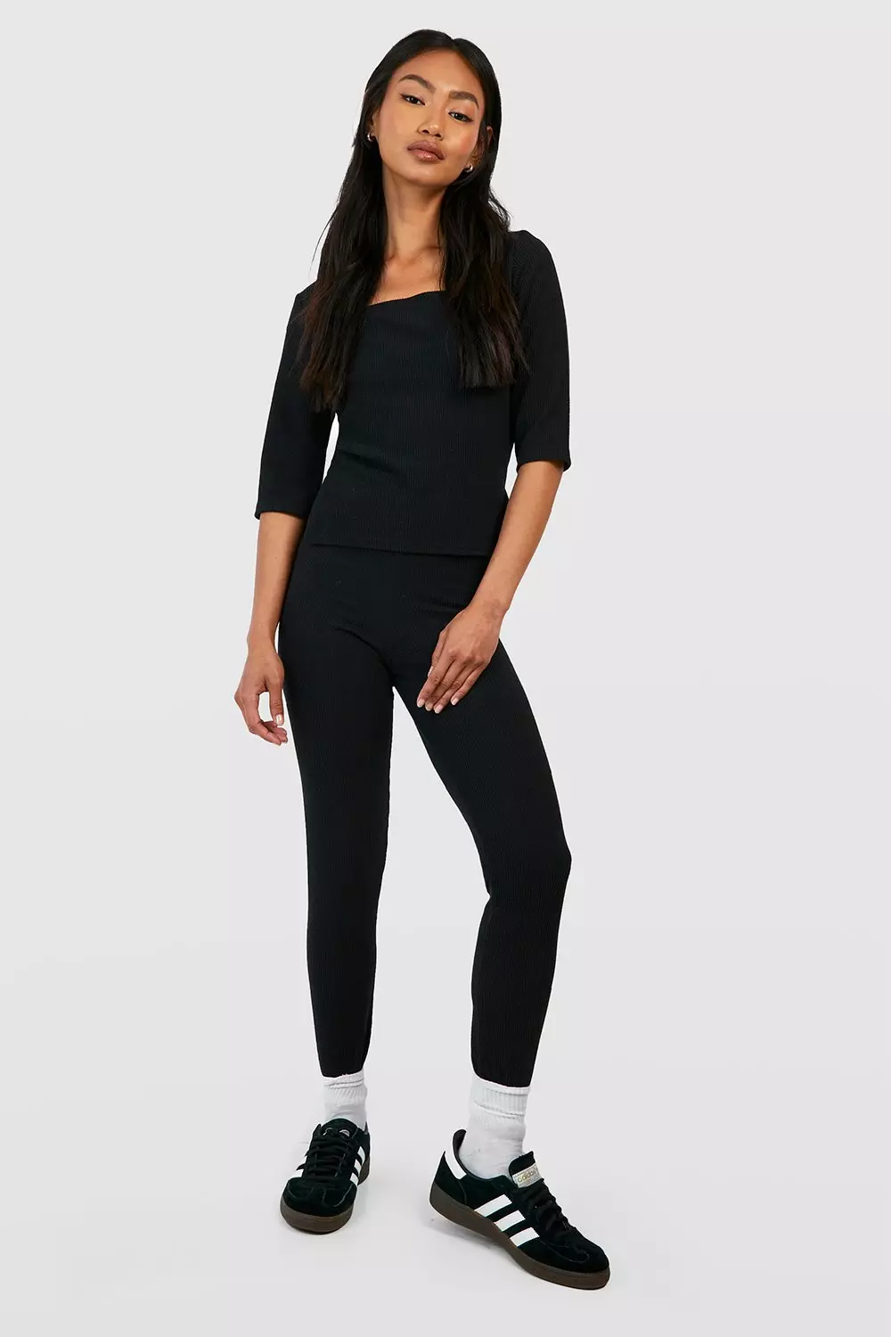 Black Ribbed Side Split Top alternative image