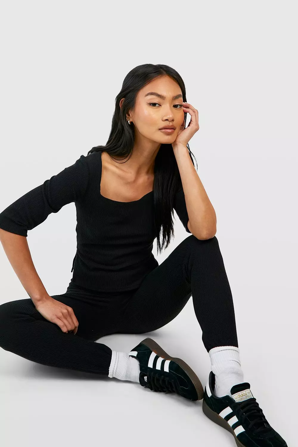 Black Ribbed Side Split Top alternative image