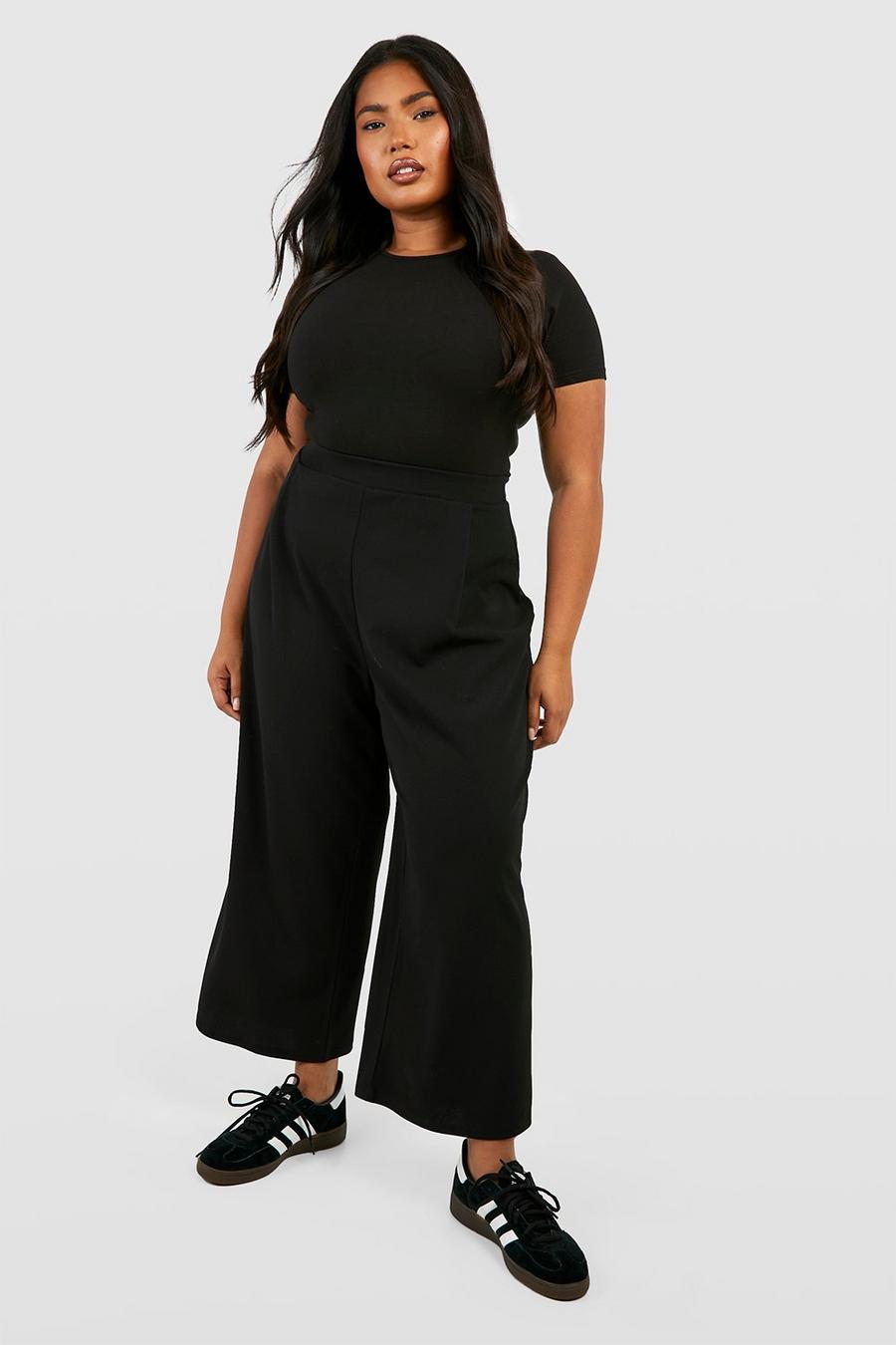 Black Plus Crepe Pleated Front Culotte Trouser  image number 1