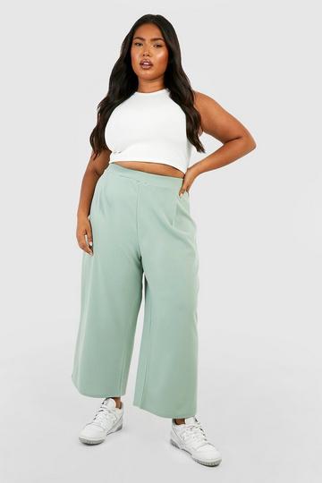 Plus Crepe Pleated Front Culotte Trouser sage