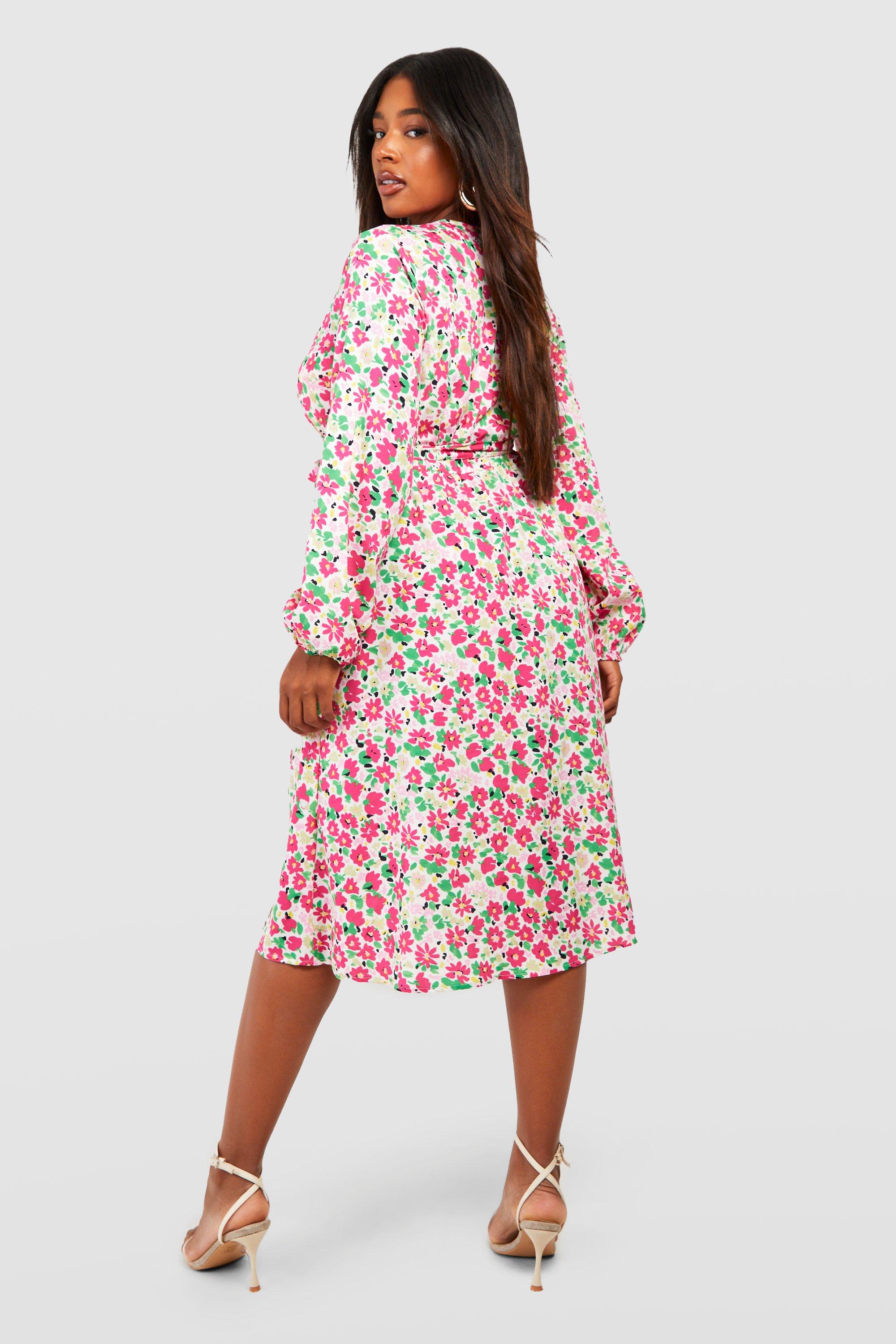 Boohoo exclusive wrap midi dress in pink clearance floral