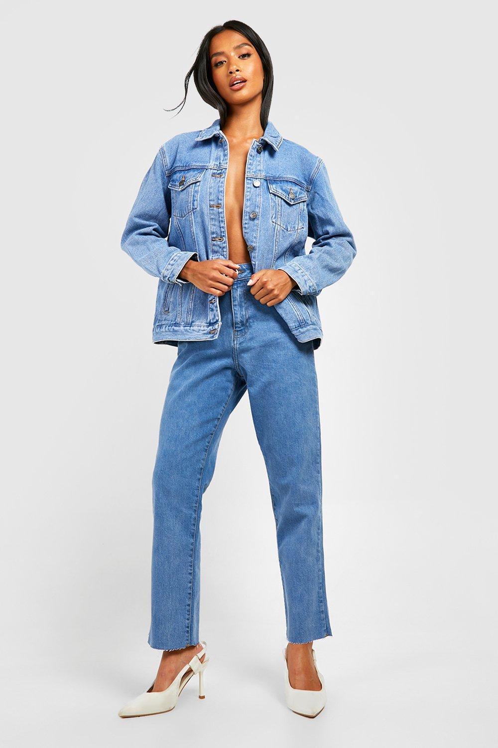 Petite long denim on sale jacket