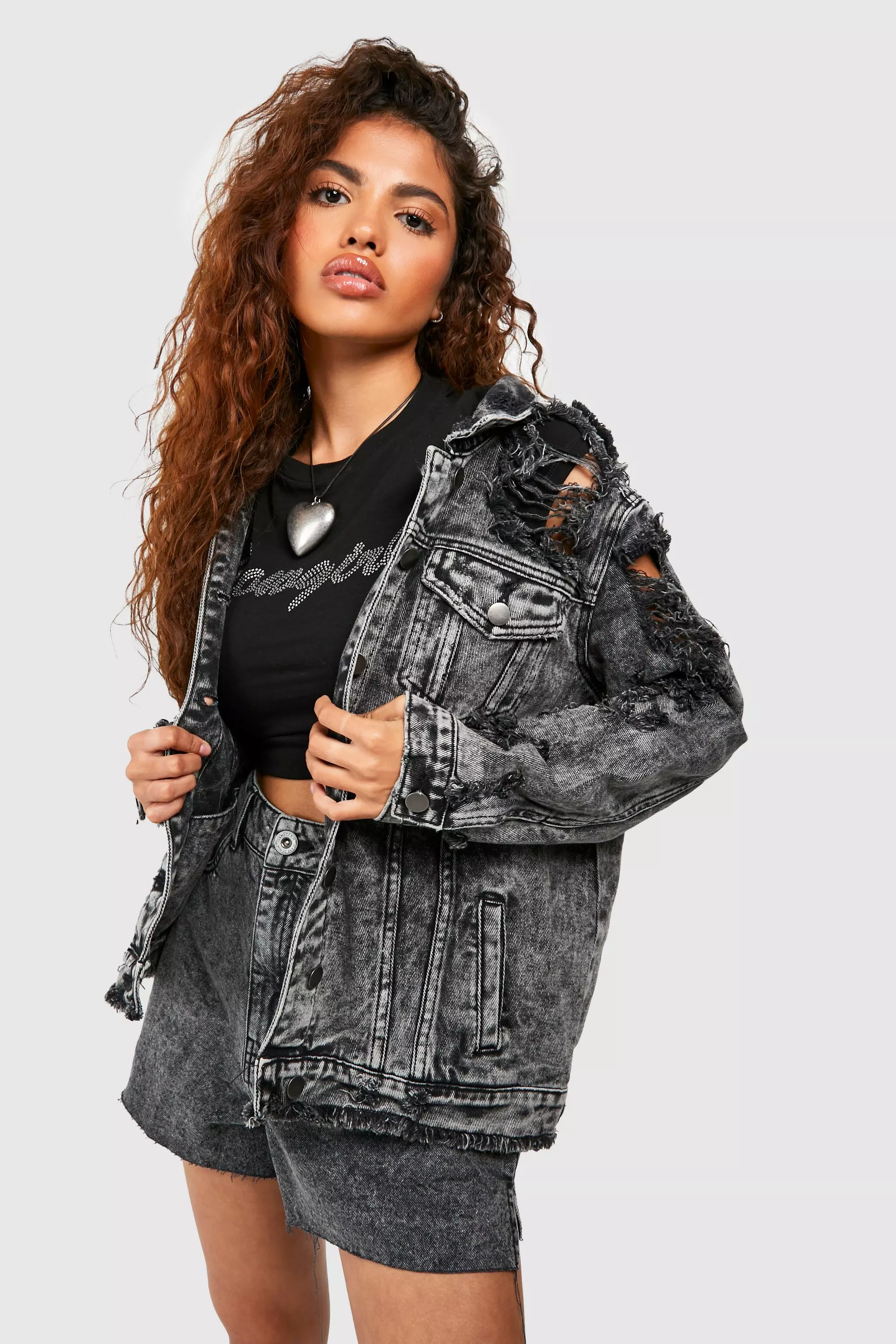 Black petite denim jacket store