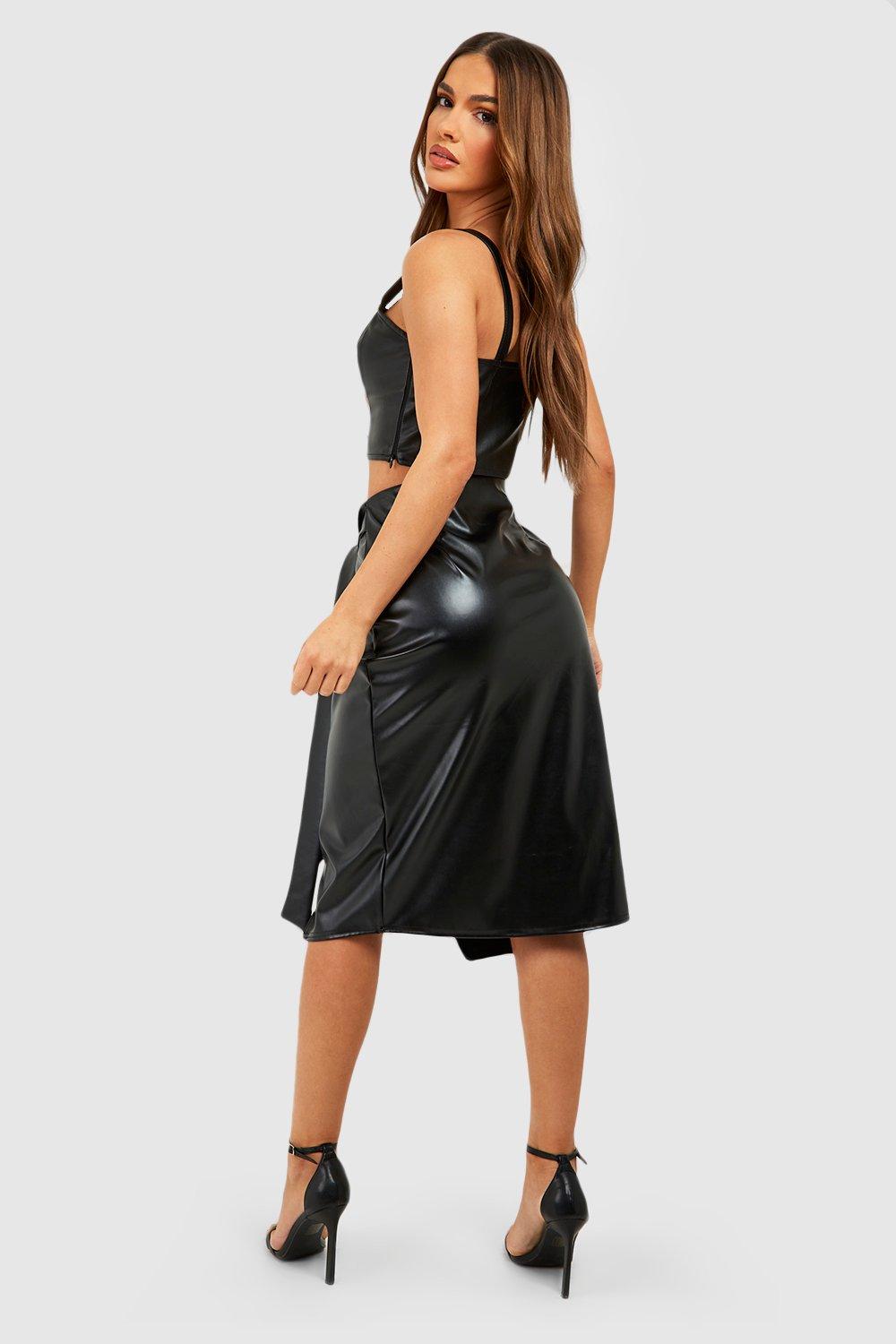 Missguided leather 2025 midi skirt