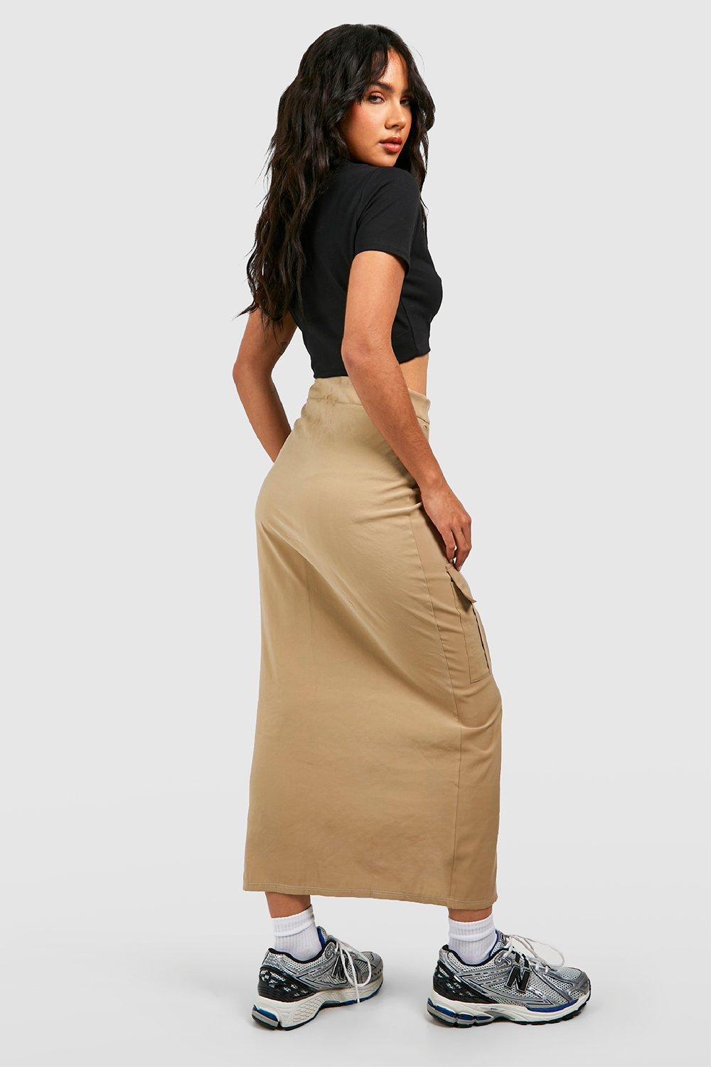 Soft Touch Split Front Cargo Midi Skirt