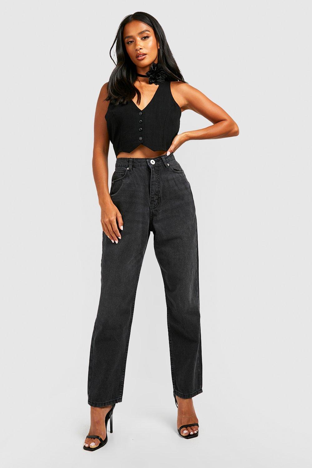 ASOS DESIGN straight leg jeans in y2k with panel details in washed black