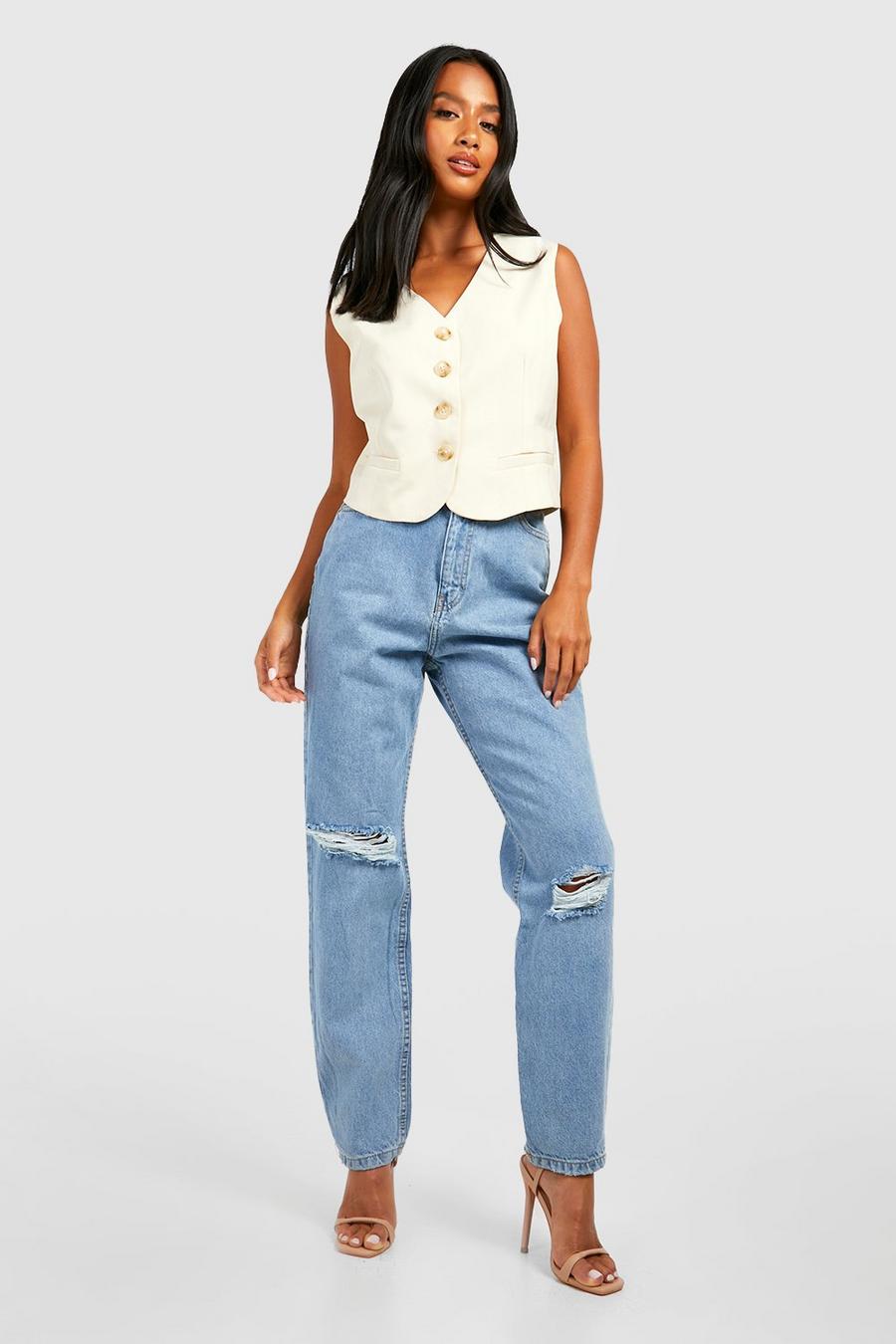 Pale blue Petite High Waist Straight Leg Ripped Jean image number 1