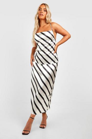 Plus Satin Stripe Midi Skirt beige