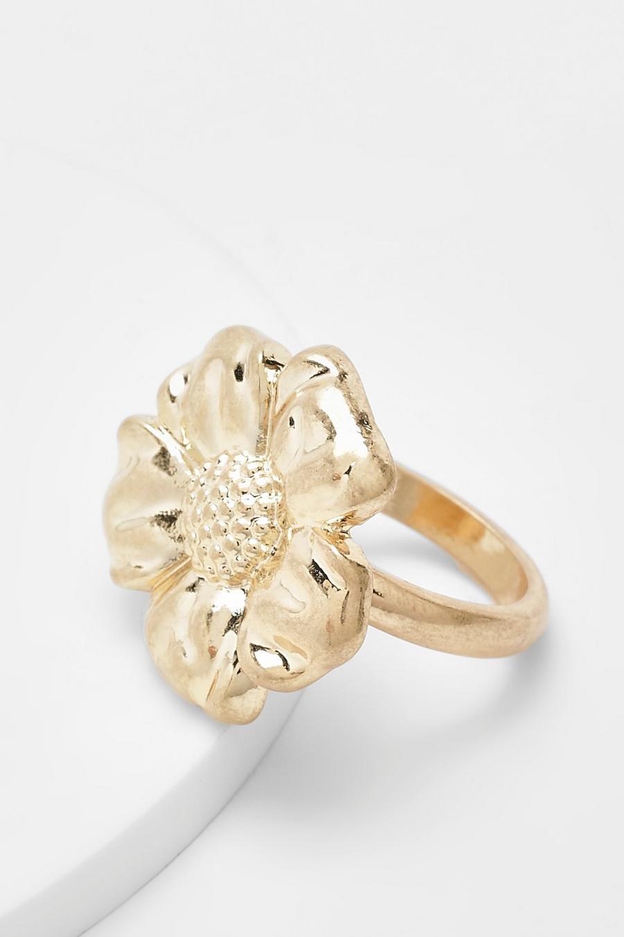 Gold métallique Gouden Statement Ring Met Bloemen