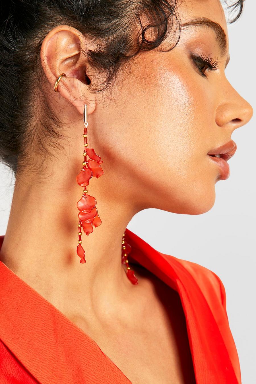 Statement-Ohrringe mit Blüten-Detail, Orange