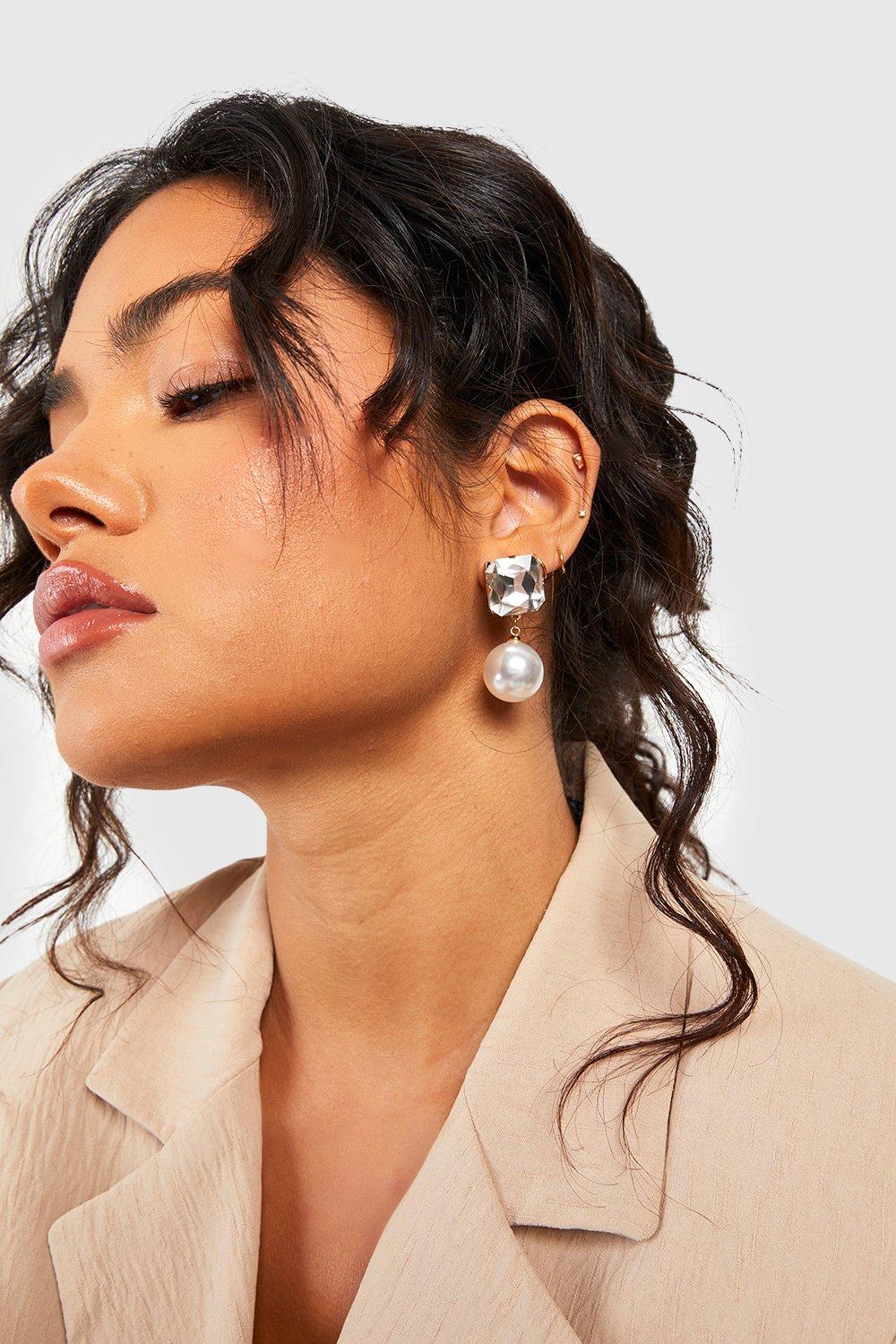 Large diamante hot sale drop earrings